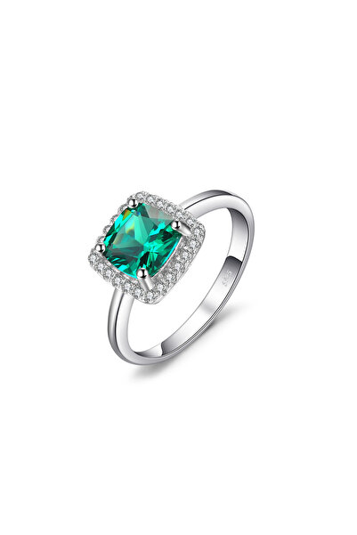 Brezza Lusso Jewelry Zümrüt Taşlı Diamond Tektaş Kare Kadın Gümüş Yüzük