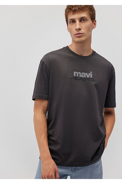 Mavi Anthrazitfarbenes, locker geschnittenes T-Shirt mit Logo-Aufdruck - 0612355 -80955