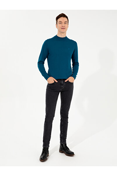 Cacharel Petrol Slim Fit Çeyrek Balıkçı Yaka Basic Triko Kazak 50257712-VR102