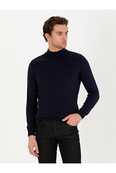 Cacharel سترة تريكو أساسية من مزيج القطن بقصة ضيقة باللون الأزرق الداكن 50257...