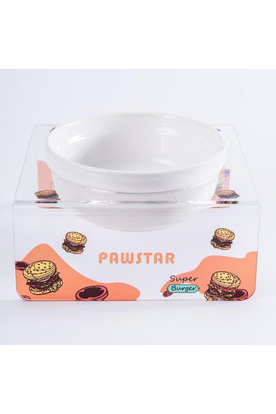 Pawstar Super Burger Single Ceramic-Plexi Food and Water Bowl - Cat Dog Food Water Bowl