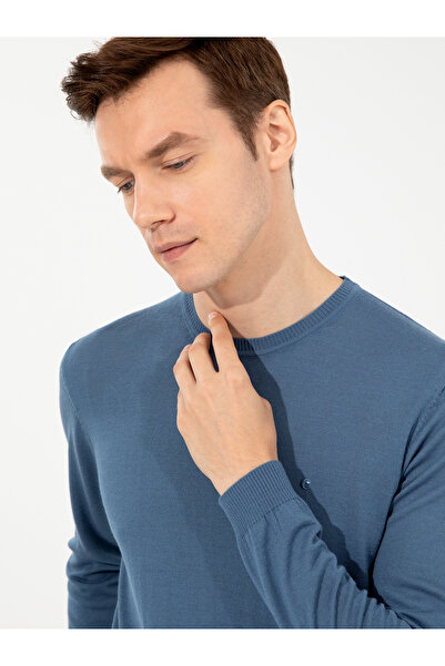 Cacharel Blue Slim Fit Crew Neck Basic Knitwear Sweater 50257398-Vr036