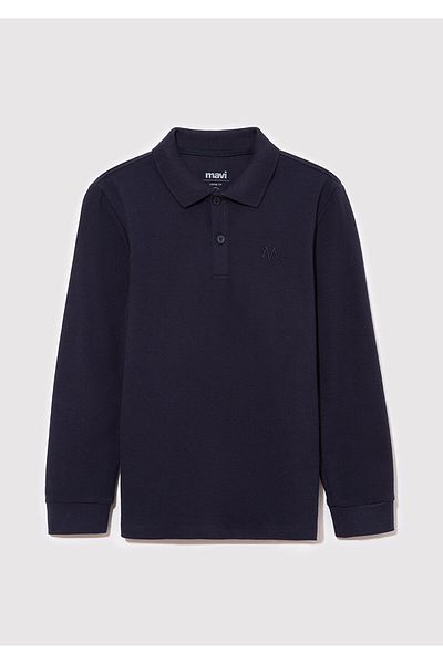 Mavi Tricou polo cu mânecă lungă, albastru bleumarin, cu o formă lejeră/cu o formă relaxată 6610215 -70490