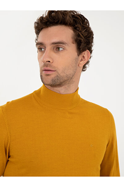 Cacharel Sarı Slim Fit Yarım Balıkçı Basic Triko Kazak 50257711-VR044