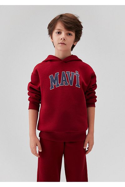 Mavi Red Hooded logo Printed Sweatshirt - 6610110 -70392