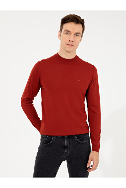 Cacharel Kiremit Slim Fit Çeyrek Balıkçı Yaka Basic Triko Kazak 50257712-VR031