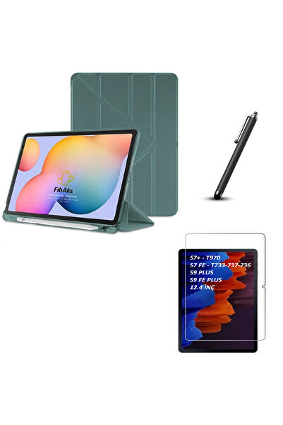 Fibaks Samsung Galaxy S9 Plus - S9 FE Plus 12.4 inch Kalem Bölmeli Kılıf Ekran Koruyucu Dokunmatik Kalem