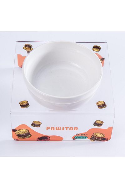Pawstar Super Burger Single Ceramic-Plexi Food and Water Bowl - Cat Dog Food Water Bowl