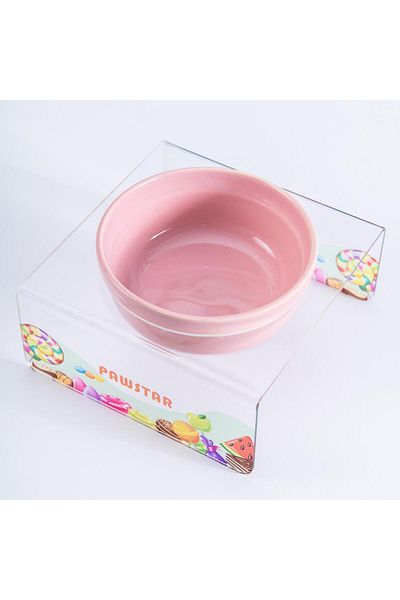 Pawstar Candy-Single Ceramic-Plexi Food and Water Bowl - Cat Dog Food Water Bowl