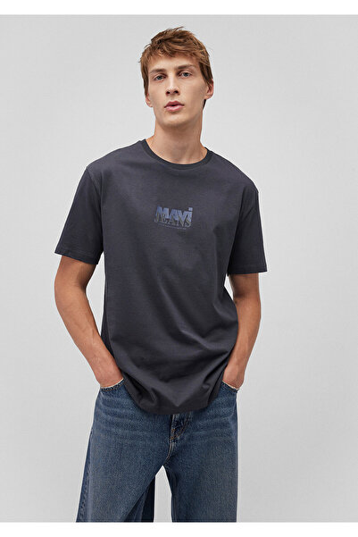 Mavi Logo Baskılı Antrasit Tişört Loose Fit / Bol Rahat Kesim 0612352-70087