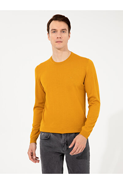 Cacharel Yellow Slim Fit Crew Neck Basic Knitwear Sweater 50257398-Vr044