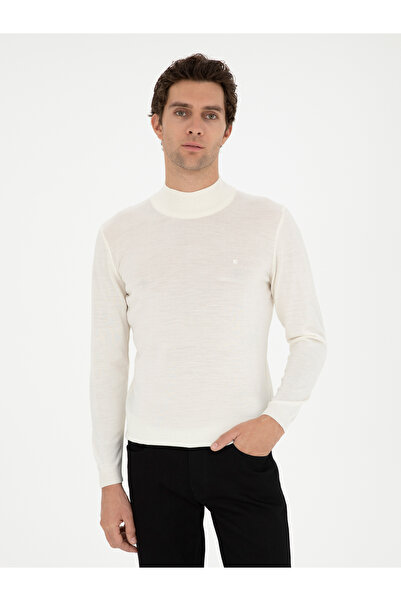 Cacharel Beyaz Slim Fit Yün Karışımlı Yarım Balıkçı Yaka Basic Triko Kazak 50270172-VR013