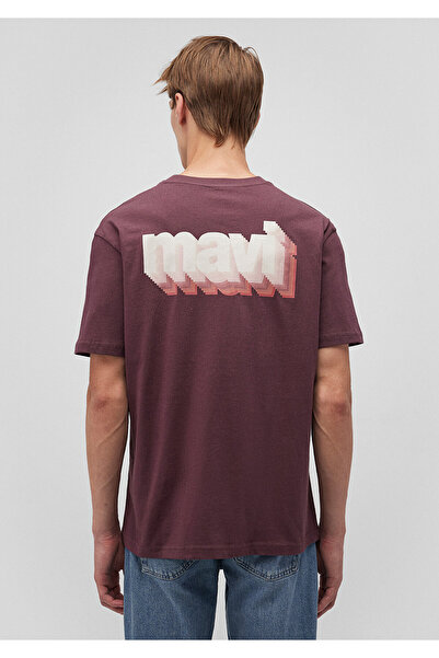 Mavi Logo Baskılı Bordo Tişört Loose Fit / Bol Rahat Kesim 0612358-70260