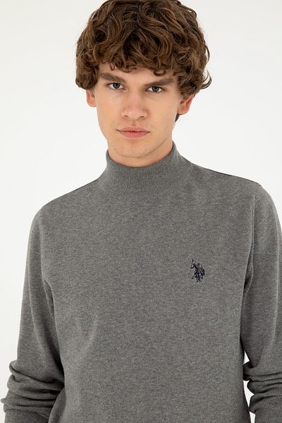 U.S. Polo Assn. Gray Melange Slim Fit Crew Neck Men's Sweater - 50293499 -Vr086