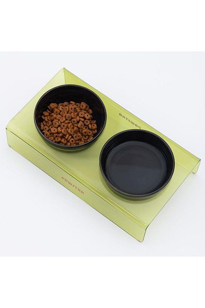 Pawstar Transparent Green Double - Ceramic Plexi Food and Water Bowl, Cat and Dog Food Water Bowl