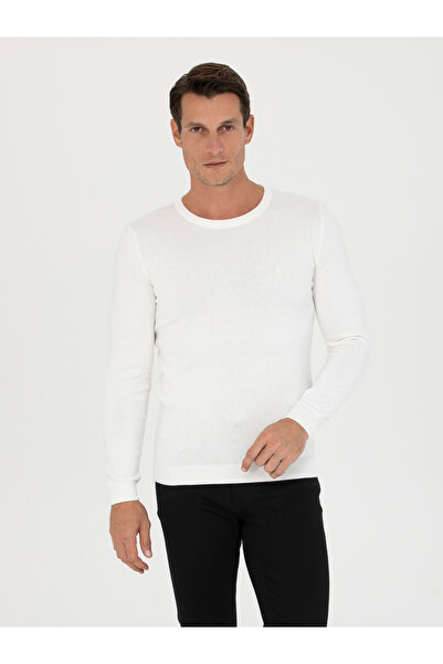 Cacharel Beyaz Slim Fit Pamuk Karışımlı Bisiklet Yaka Triko Kazak 50270175-VR013