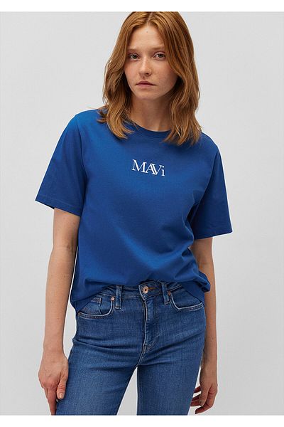 Mavi Marineblaues T-Shirt mit Logo-Aufdruck in normaler Passform – 1611594 – 82625