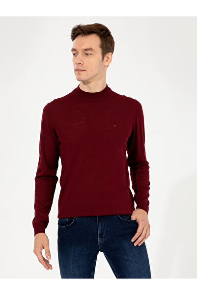 Cacharel Dark Burgundy Slim Fit Quarter Turtleneck Basic Knitwear Sweater 502...