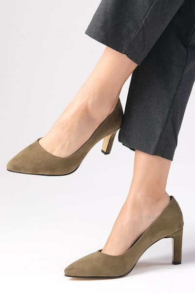 Mio Gusto Lita Khaki Green Color Suede Women's Stiletto Heeled Shoes