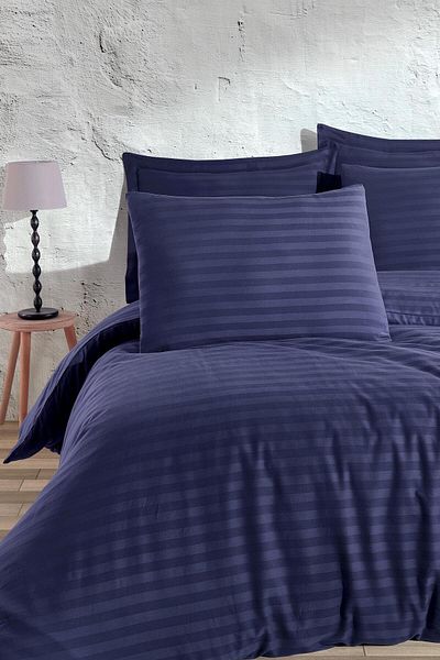 Altınbaşak Navy Blue Satin Duvet Cover - Double Always Moonlit Set