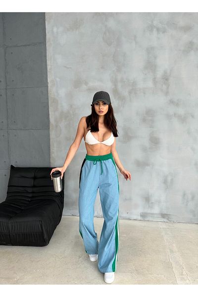 Zeo Basic Amestec de 3 fire și blugi - pantaloni mari cu dungi laterale și talie elastică
