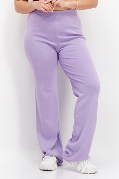 NA-KD Women Wide Leg Knitted Palazzo Pants, Light Purple
