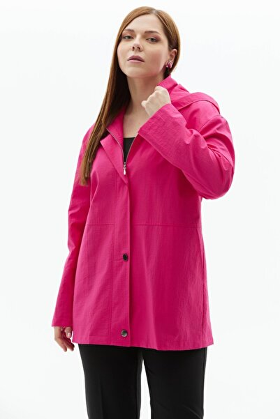 Selen Giyim Büyük Beden Dik Yaka Çıtçıtlı Trençkot