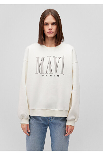 Mavi Logo Baskılı Ekru Sweatshirt 1s10177-80194