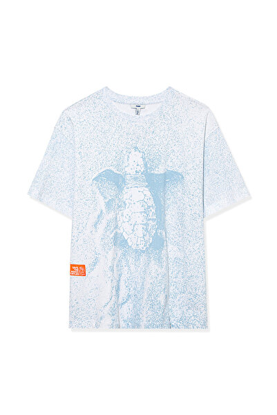 Mavi Indigo Turtles Printed White Oversize T-Shirt -2610022-82057