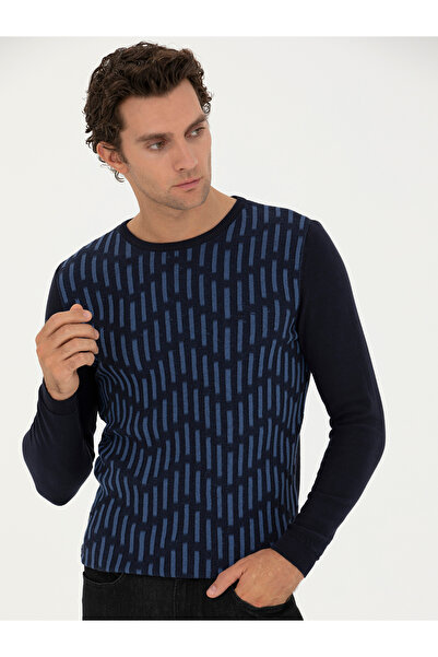 Cacharel Lacivert Slim Fit %100 Pamuk Bisiklet Yaka Triko Kazak 50234952-VR033