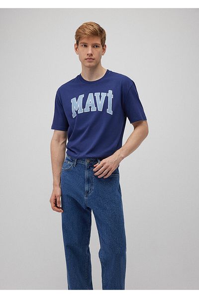 Mavi Marineblaues T-Shirt mit Logo-Print, lockere Passform 0611711 -70491
