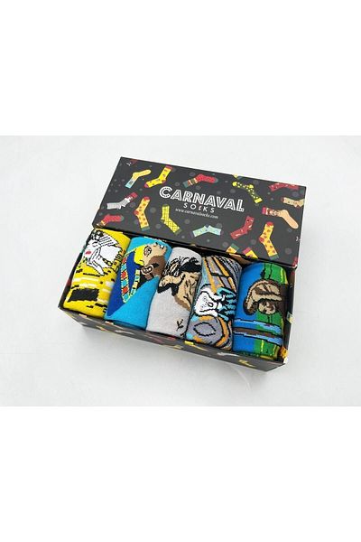 CARNAVAL SOCKS Кутия с 5 произведения на изкуството - 2 унисекс чорапи с шарени арт дизайни