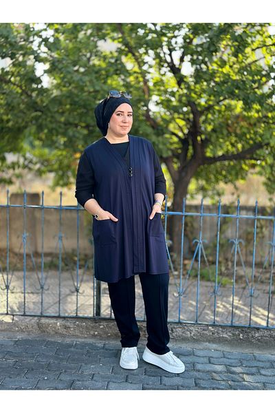 TDYtrendy Giyim Елек с 3 копчета и шарка от ликра Anne Almond, широк размер