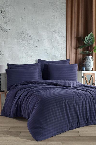 Altınbaşak Navy Blue Satin Duvet Cover - Double Always Moonlit Set