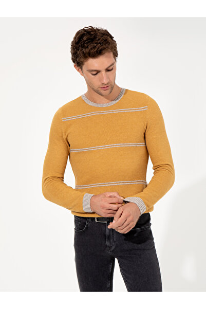 Cacharel Sarı Slim Fit Yün Karışımlı Bisiklet Yaka Triko Kazak 50258829-VR044