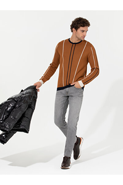 Cacharel Açık Kahverengi Slim Fit Yün Karışımlı Bisiklet Yaka Triko Kazak 50259623-VR002