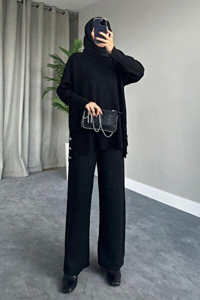 Şule Giyim Metal Buttoned Knitwear Set Black