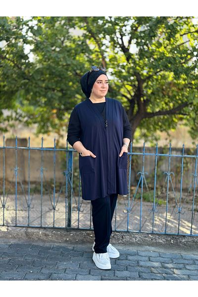TDYtrendy Giyim Елек с 3 копчета и шарка от ликра Anne Almond, широк размер