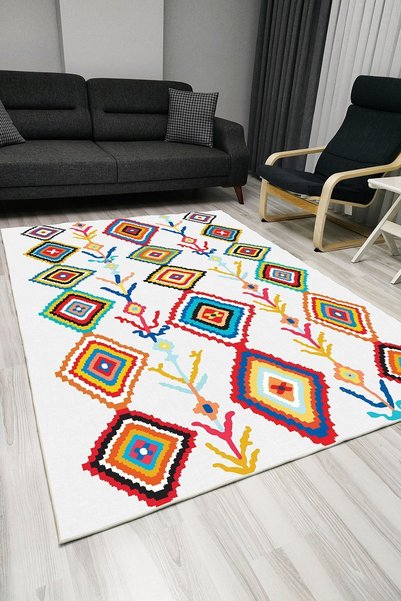 kilim home Mars 1014 Kren Multi Tones Diamond Motif Decorative Non-Slip Base ...