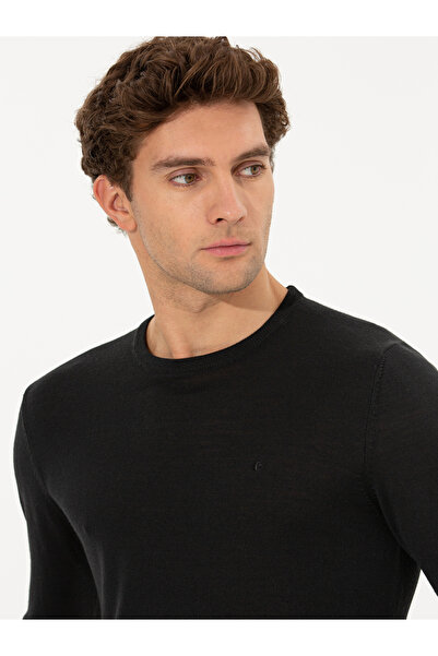 Cacharel Black Slim Fit Crew Neck Basic Knitwear Sweater 50211257-Vr046