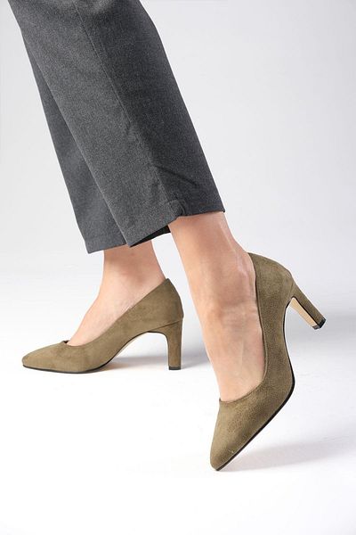 Mio Gusto Lita Khaki Green Color Suede Women's Stiletto Heeled Shoes