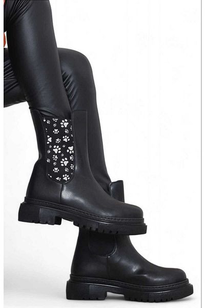 Lideral Paw Patterned Comfortable Fit Αντιολισθητική σόλα Ζεστή επένδυση ελαστικές γυναικείες μπότες