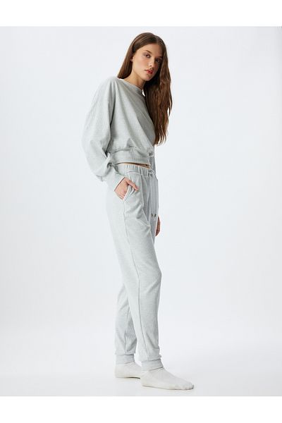Koton Knitted Jogger Pajamas with Bottom Pockets and Tie Waist