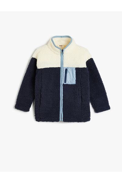 Koton Fleecová bunda Color Block - stojáček, kapsa na zip, dlouhý rukáv