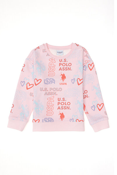 U.S. Polo Assn. سويت شيرت بناتي وردي اللون برقبة دائرية 50297494-VR041