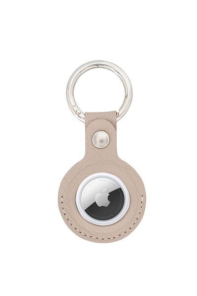 PLM Apple AirTag Compatible Leather Keychain, Beige Color