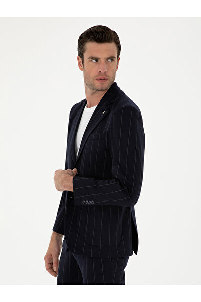 Cacharel Dark Navy Slim Fit Striped Wool Blend Jacket 50284820-Vr100