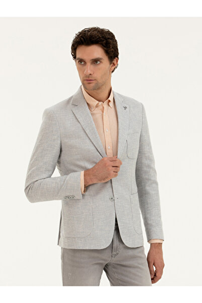 Cacharel Light Gray Slim Fit Wool Linen Blended Jacket 50284564-Vr001