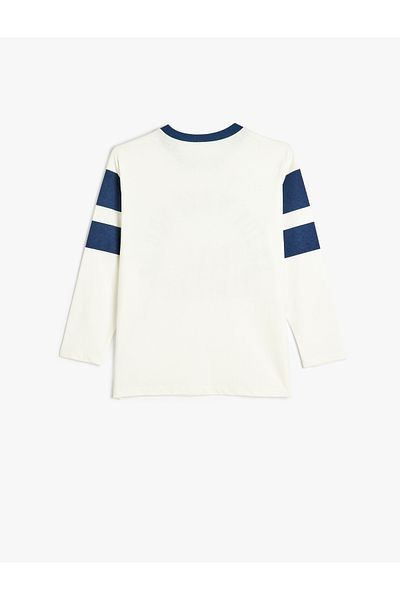 Koton College Printed Cotton Long Sleeve T-Shirt - Crew Neck