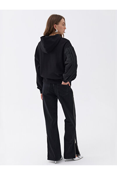 Nocturne Taffeta Drape Detailed Hooded Sweatshirt